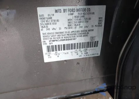 2019 Ford Edge Sel z USA, uszkodzony, nr VIN 2FMPK3J98KBB60387